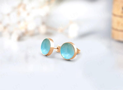 8MM Larimar Gemstone Round Shape Dangle Pair Earring Handmade Sterling Silver Earring For Women Girl Jewelry