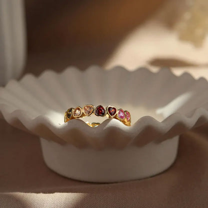 Trendy 925 Sterling Silver Gold Plated Gems Rings 3To5MM Handmade Garnet Quartz Stone Heart Shape Bezel Set Ring For Her Jewelry