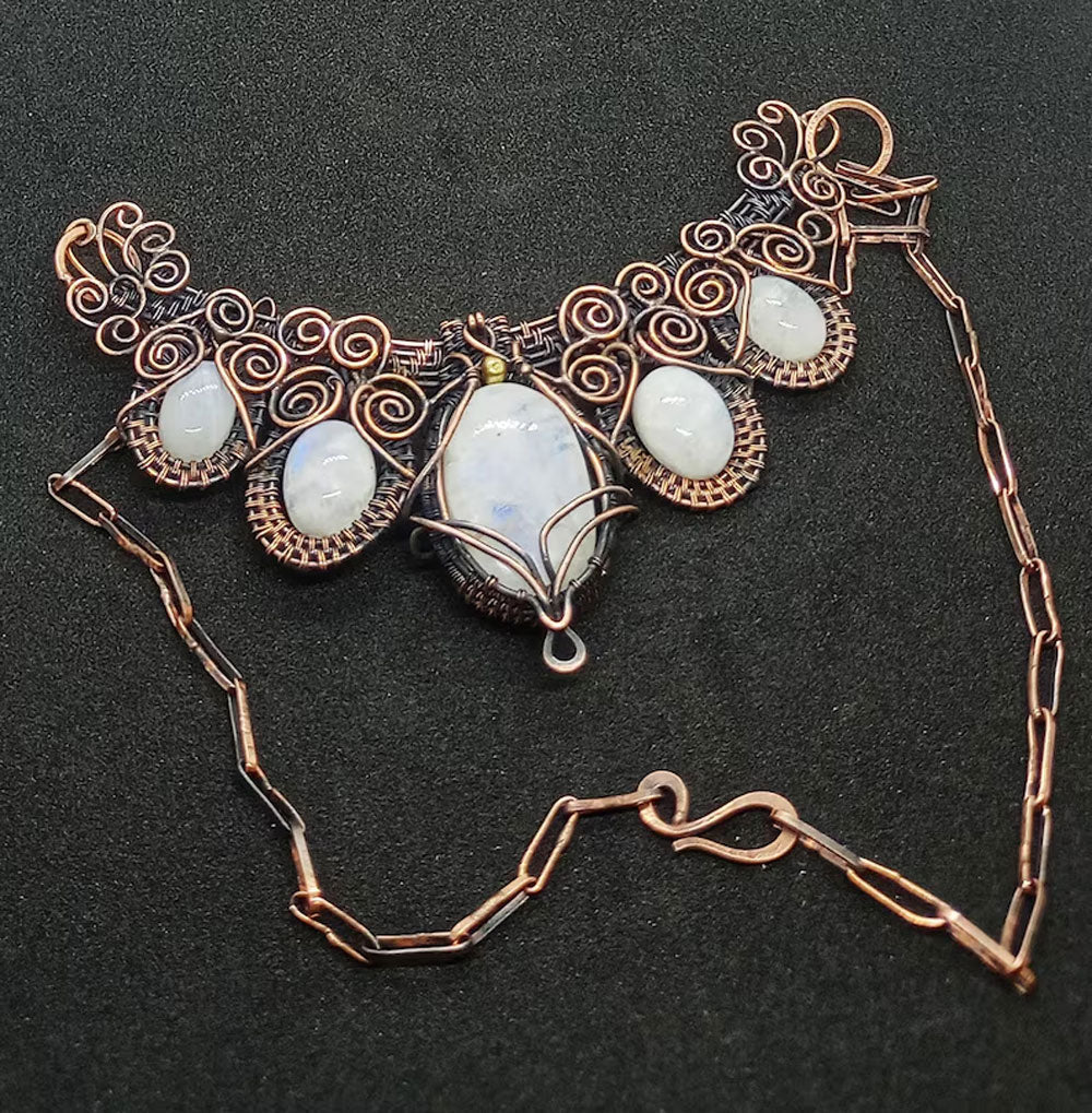 Handmade Wire Wrapped Brass Necklace Stone Size 25To30MM Pear Shape Rainbow Moonstone Bezel Set Necklace For Happy Birthday Gift For Women