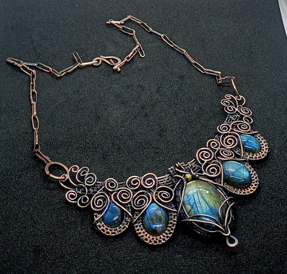 Handmade Wire Wrapped Brass Necklace Stone Size 15To30MM Pear Shape Labradorite Bezel Set Necklace For Happy Birthday Gift For Women