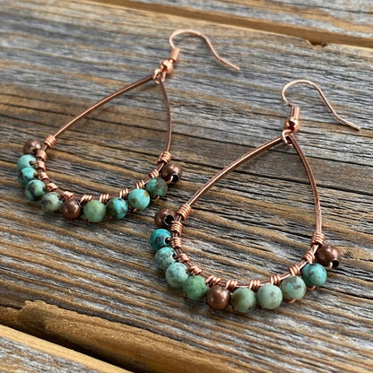 Handmade Metal Wire Wrapped Dangle Pair Earrings Turquoise Beads Gemstone Stone Size 3X5MM Round Shape Wire Wrapped Setting Earring Foe Women's Gift Jewelry