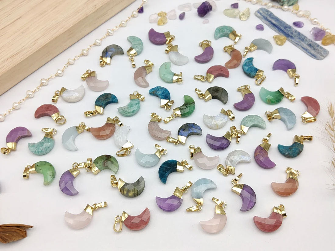 Trendy 2025 Half Moon Shape 8mm Crafted By Hand 925 Sterling Silver Pendant Jewelry Multi Color Gemstone Pendant Bezel Setting For Anniversary Gift's Women or Men Jewelry For Her