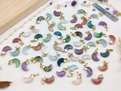 Trendy 2025 Half Moon Shape 8mm Crafted By Hand 925 Sterling Silver Pendant Jewelry Multi Color Gemstone Pendant Bezel Setting For Anniversary Gift's Women or Men Jewelry For Her