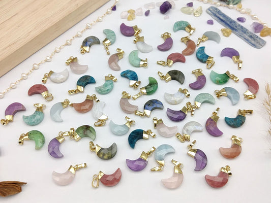 Trendy 2025 Half Moon Shape 8mm Crafted By Hand 925 Sterling Silver Pendant Jewelry Multi Color Gemstone Pendant Bezel Setting For Anniversary Gift's Women or Men Jewelry For Her