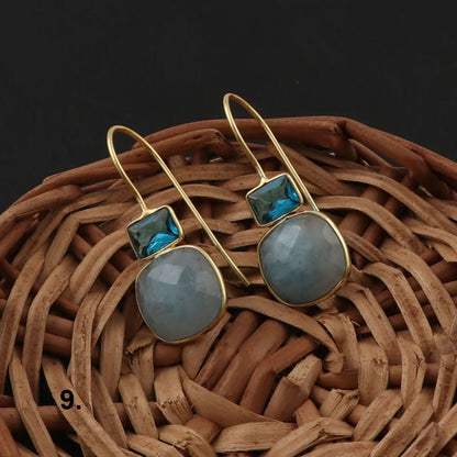 8MM or 4X6MM Garnet Aquamarine Faceted Gemstone Rectangle Cushion Shape Dangle Pair Earring Handmade Sterling Silver Earring For Women Girl Jewelry