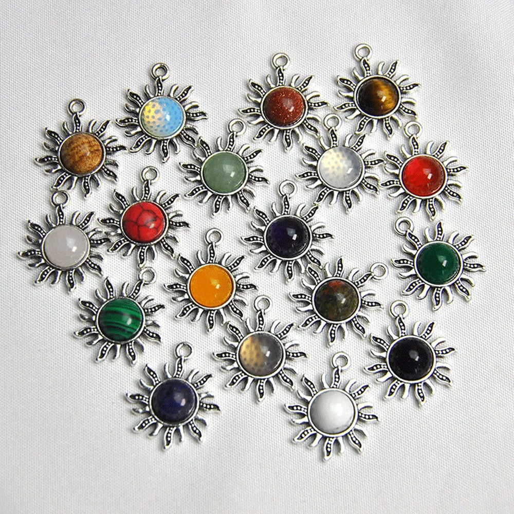 10MM Round Sun Pendant Multi Color Like A Black Onyx Rainbow Moonstone Amethyst Gemstone Pendant 925 Sterling Silver Bezel Set  Anniversary Gift's Women and girl Jewelry For Her