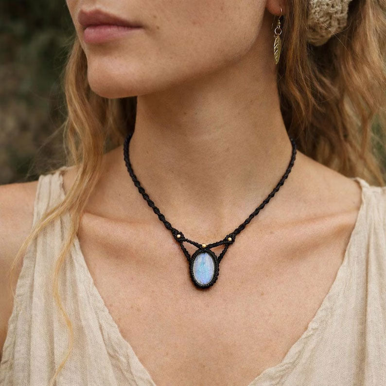 Minimalist Labradorite Macrame Necklace | Daily Boho Wear