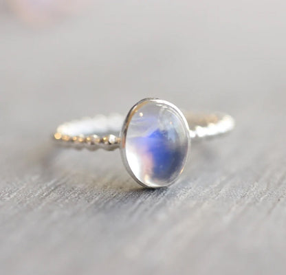 Rainbow Moonstone Gems Oval Shape Rings 8To10MM Approx Handmade Sterling Silver Ring Bezel Set  For Anniversary Gift Women or Men Jewelry For Her