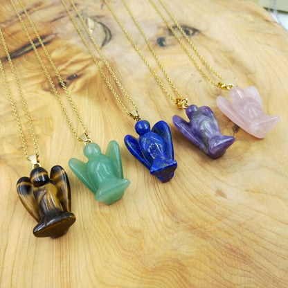 Angel Shape 15mm Pendant Natural Multi Gemstone Pendants With Chain 925 Sterling Silver Gold Plated Drilled Set Anniversary Gift's Women and girl Jewelry For Her