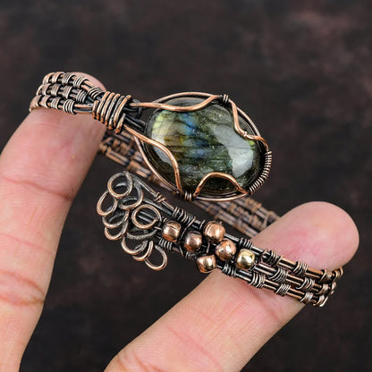 Handmade Oval Shape 20To25MM Copper Adjustable Bracelet Labradorite Stone Bezel With Copper Wire Wrapped Set Fashion Bracelet For Women Gift's