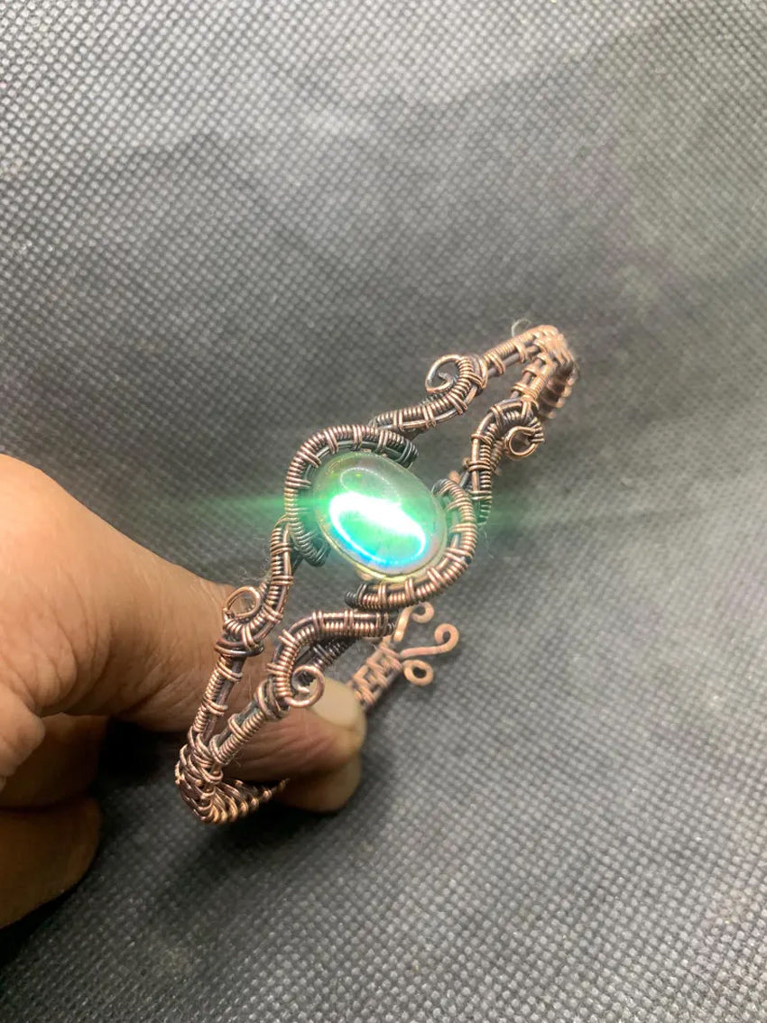 Handmade Oval Shape 20To25MM Copper Adjustable Bracelet Opalite Stone Bezel With Copper Wire Wrapped Set Fashion Bracelet For Women Gift's