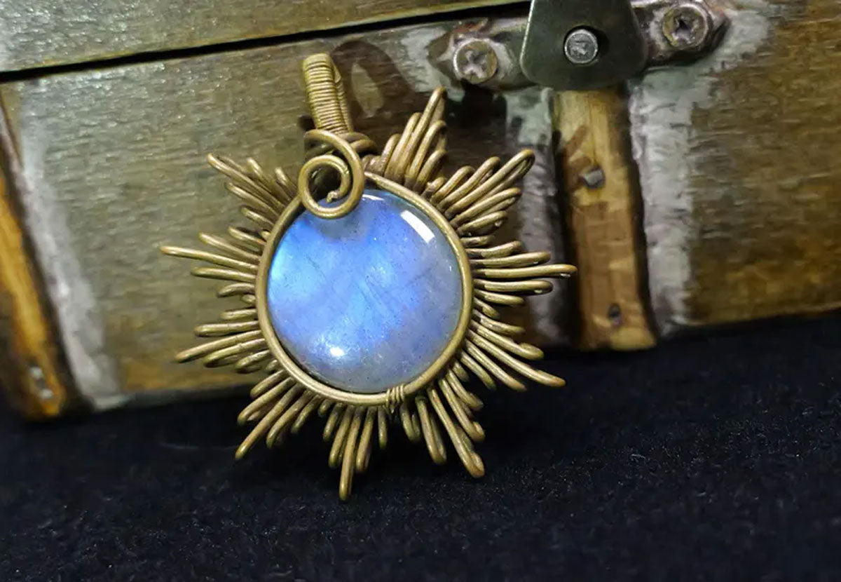 Handmade Brass Wire Wrapped Pendant Pear Shape 15MM Moonstone Pendant For Anniversary Gift for Wife Jewelry