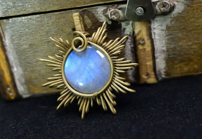 Handmade Brass Wire Wrapped Pendant Pear Shape 15MM Moonstone Pendant For Anniversary Gift for Wife Jewelry