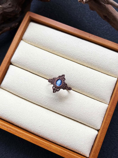 Hand-Woven Blue Gemstone Macrame Ring | Hari Om Creations