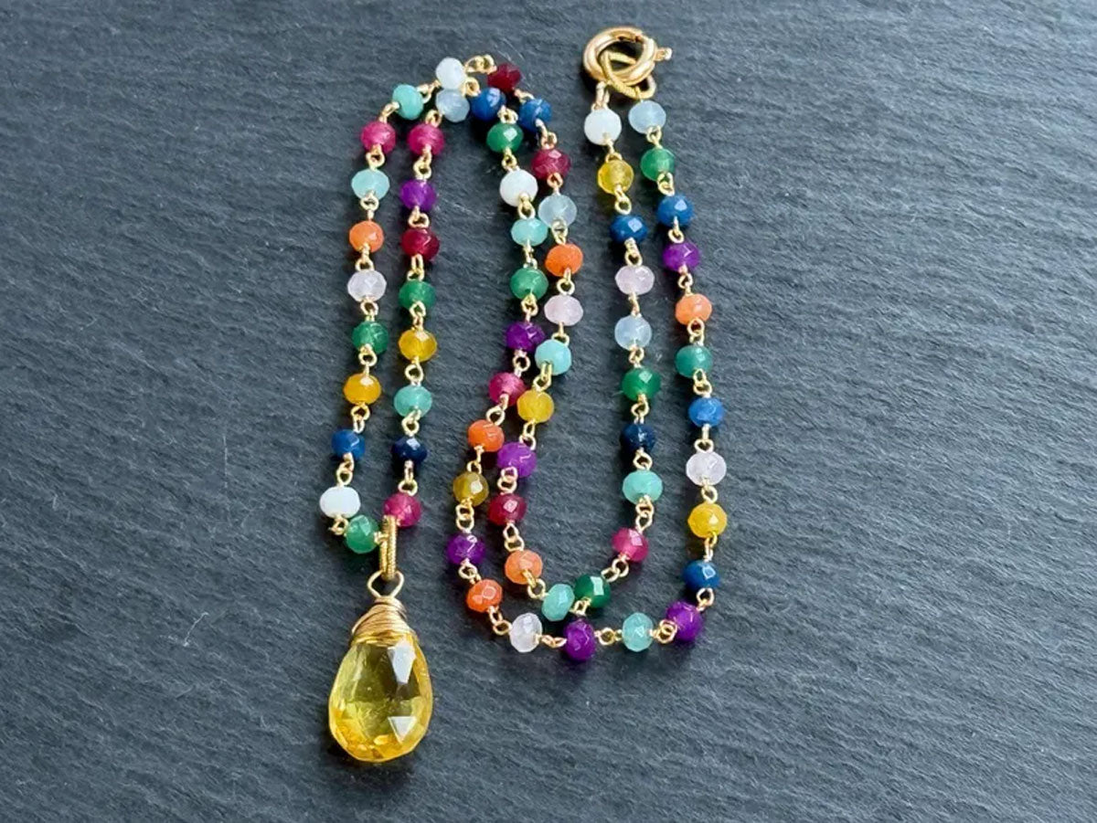 Handmade Wire Wrapped Brass Necklace Stone Size 15MM Pear Shape Citrine Hydro Stone Bezel Set Necklace For Happy Birthday Gift For Women