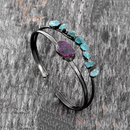 Adjustable Handmade Wire Wrapped Brass Bangle Size 15To20MM Raw Shape Heated Ruby Bezel Set Ring For Happy Birthday Gift For Women