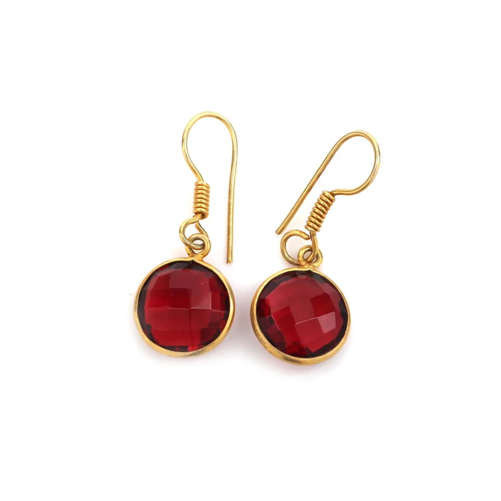 10MM Natural Cut Garnet Gemstone Round Shape Dangle Pair Earring Handmade Sterling Silver Earring For Women