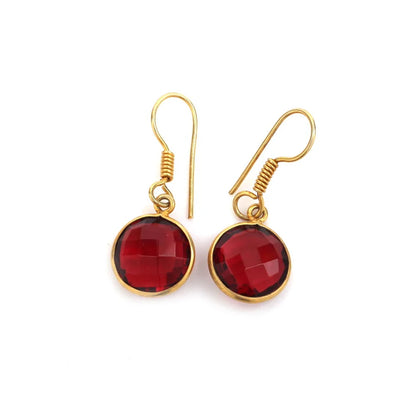 10MM Natural Cut Garnet Gemstone Round Shape Dangle Pair Earring Handmade Sterling Silver Earring For Women
