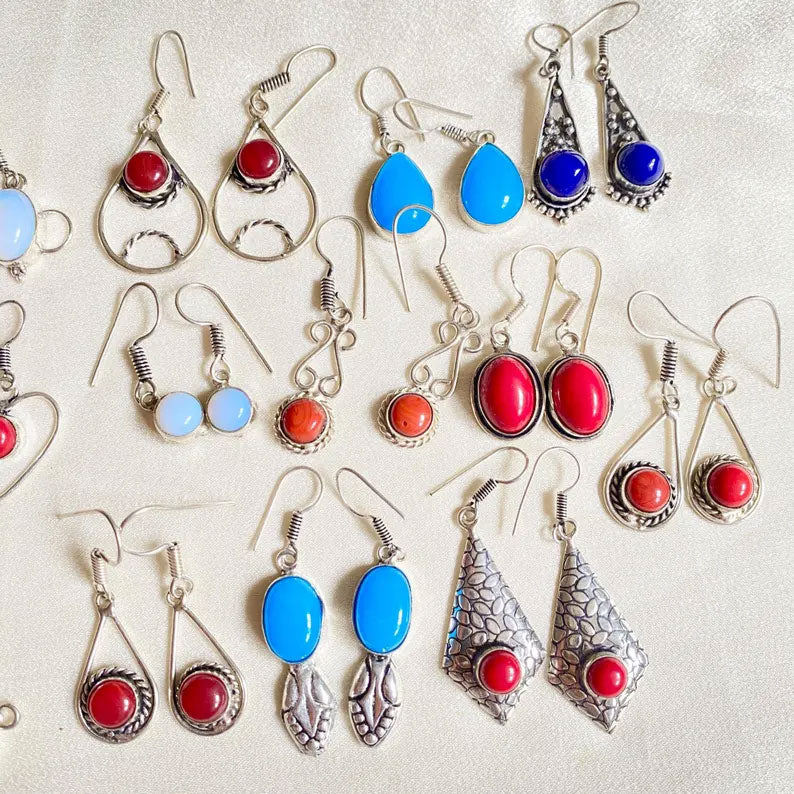 Stylish Handmade Brass Dangle Earrings with Mix Stone