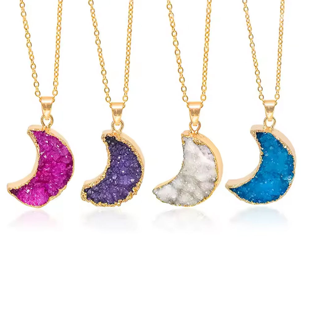Trendy 2025 925 Sterling Silver Pendant Jewelry 10To25mm Amethyst Raw Gemstone Pendant With Chain Electroplated Set Half Moon Shape For Anniversary Gift's Women or Men Jewelry For Her