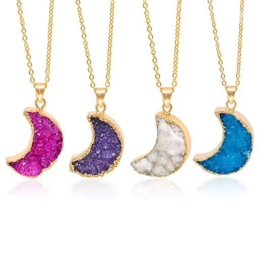 Trendy 2025 925 Sterling Silver Pendant Jewelry 10To25mm Amethyst Raw Gemstone Pendant With Chain Electroplated Set Half Moon Shape For Anniversary Gift's Women or Men Jewelry For Her