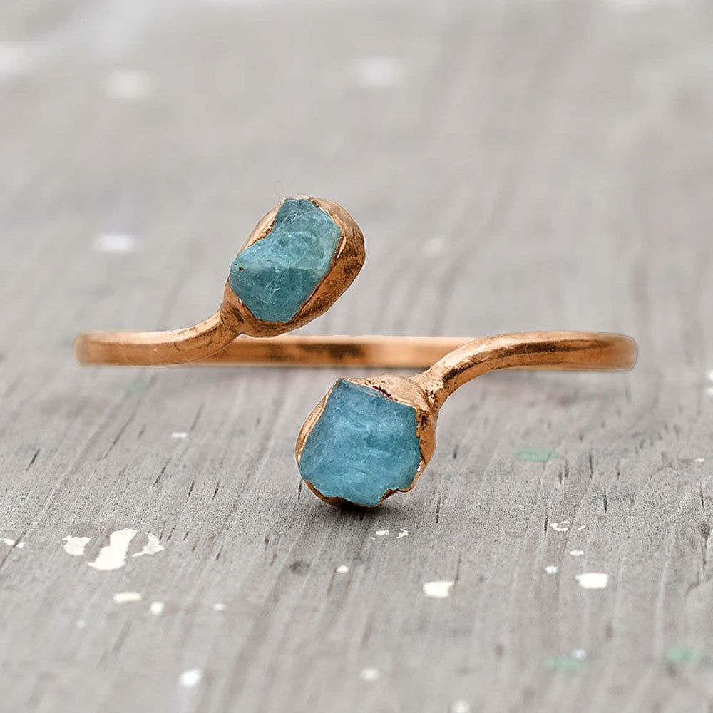 Adjustable Handmade Wire Wrapped Brass Bangle Size 15To20MM Raw Shape Aquamarine Gemstone Bezel Set Ring For Happy Birthday Gift For Women (Copy)