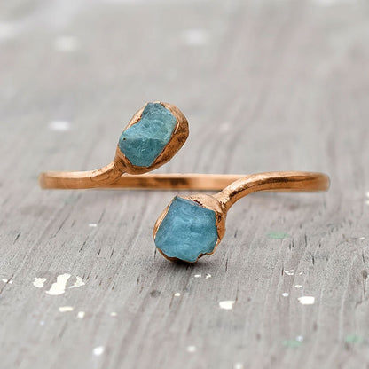 Adjustable Handmade Wire Wrapped Brass Bangle Size 15To20MM Raw Shape Aquamarine Gemstone Bezel Set Ring For Happy Birthday Gift For Women (Copy)
