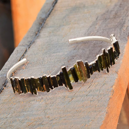 Adjustable Handmade Wire Wrapped Brass Bangle Size 10To15MM Raw Shape Multi Tourmaline Gemstone Bezel Set Ring For Happy Birthday Gift For Women