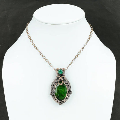 Trendy Handmade Copper Bezel With Wire Wrapped Pendant Oval Shape 25To30MM Emerald Quartz Gemstone Pendant For Happy Birthday Gift's