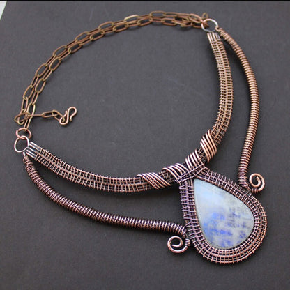 Handmade Wire Wrapped Brass Necklace Stone Size 25To30MM Pear Shape Bezel Set Necklace For Happy Birthday Gift For Women