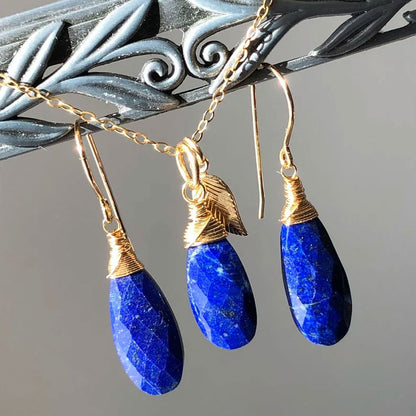 Lapis Lazuli Gold Plated Wire Wrapped Drop Earrings | Handmade