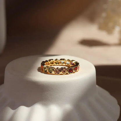 Trendy 925 Sterling Silver Gold Plated Gems Rings 3To5MM Handmade Garnet Quartz Stone Heart Shape Bezel Set Ring For Her Jewelry