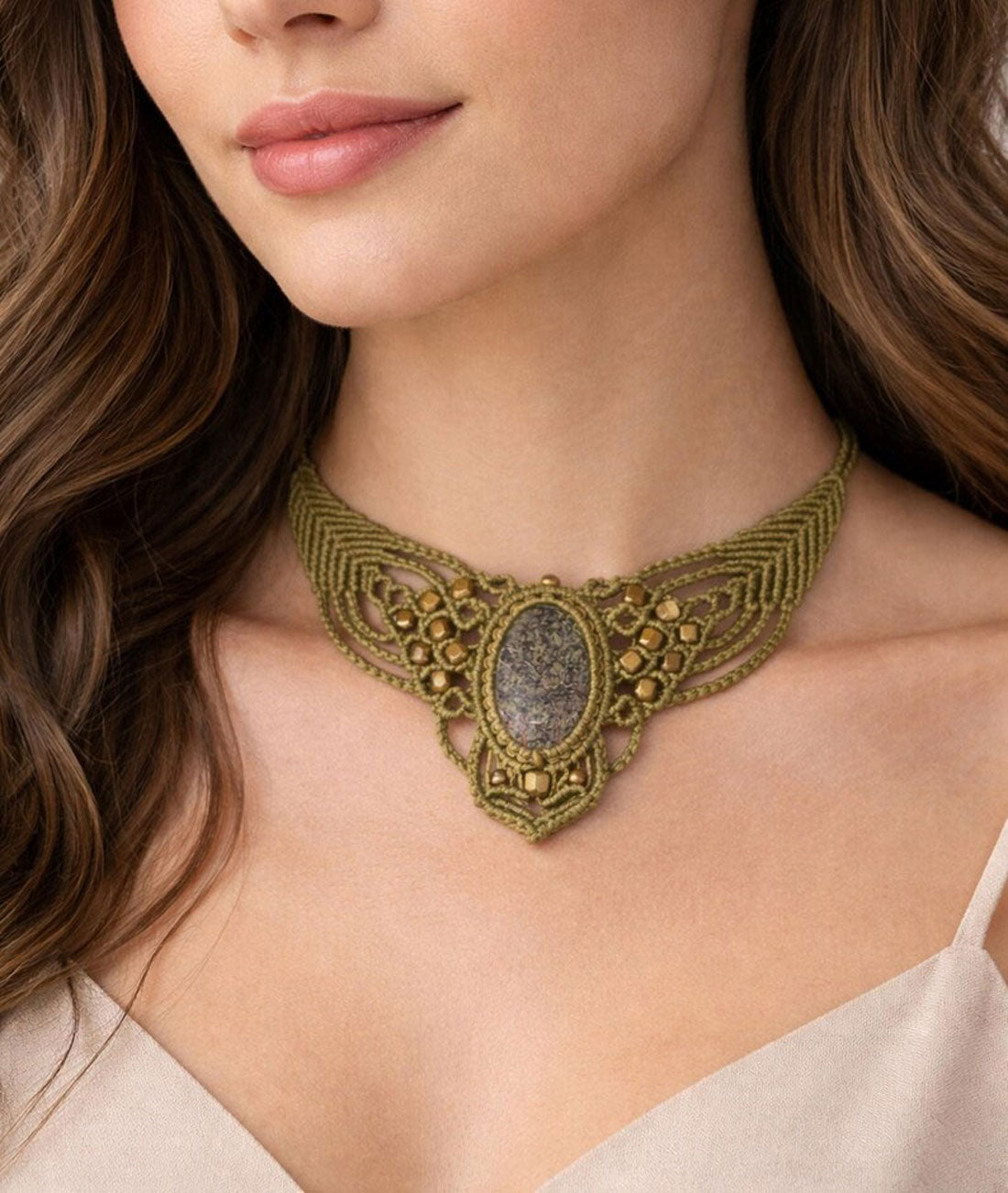 Statement Moss Agate Macramé Choker | Hariom Creations