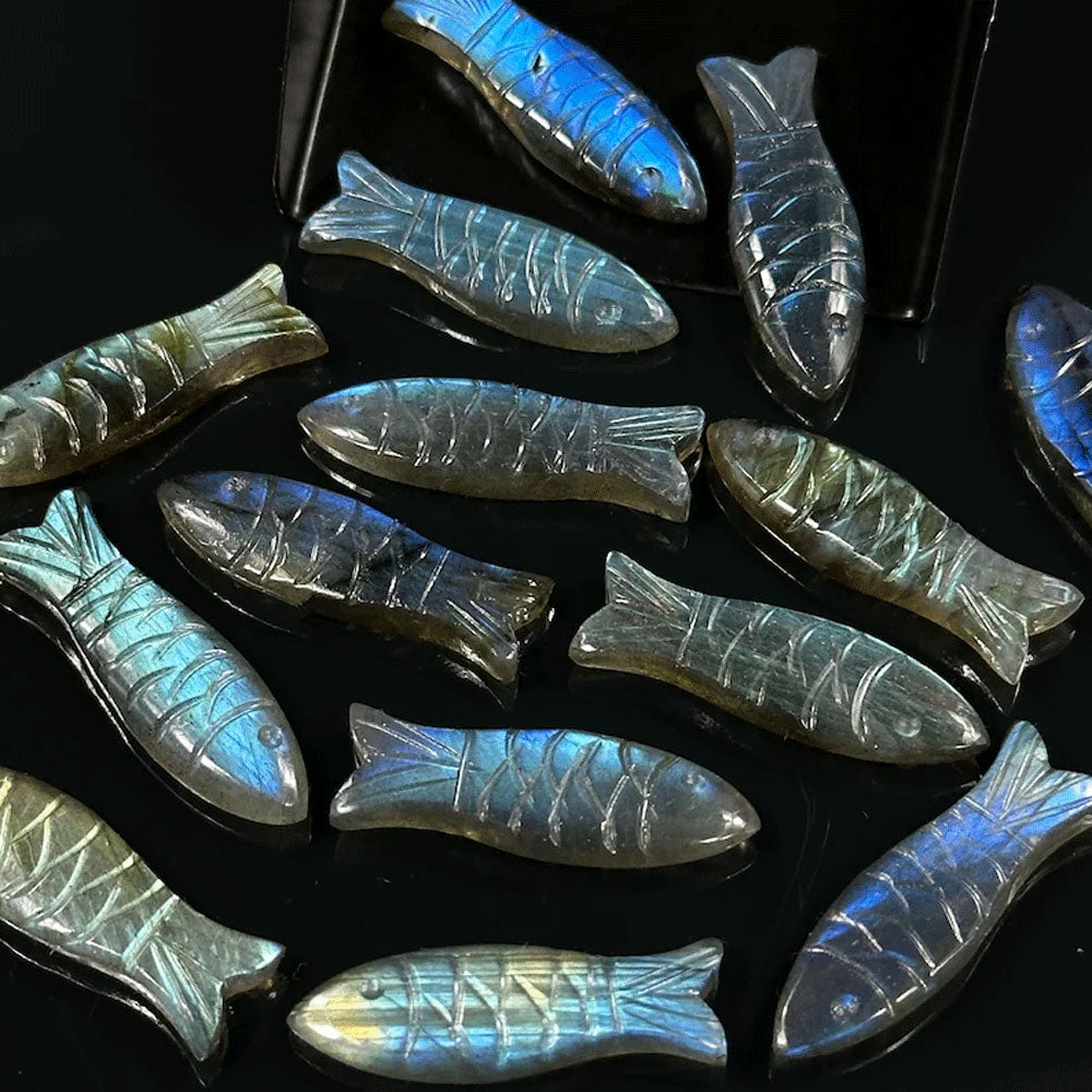 Handmade Carving Gemstone Fish Shape 20MM Labradorite Natural Carving Stone For Used Making Jewelry