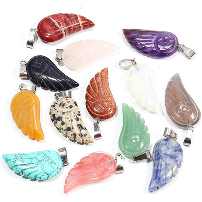 12mm Wing Shape Multiple Color Natural Gemstone Pendant Handmade 925 Sterling Silver Drill Set For Anniversary Gift's Women or Men Jewelry For Her
