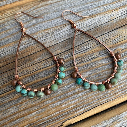 Handmade Metal Wire Wrapped Dangle Pair Earrings Turquoise Beads Gemstone Stone Size 3X5MM Round Shape Wire Wrapped Setting Earring Foe Women's Gift Jewelry