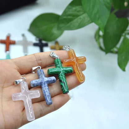 15X20MM Cross Shape Pendant Multi Color Black Onyx Rose Quartz Malachite Gems Pendant 925 Sterling Silver Gold Drilled Set Pendant Drilled Set Anniversary Gift's Women and girl Jewelry For Her