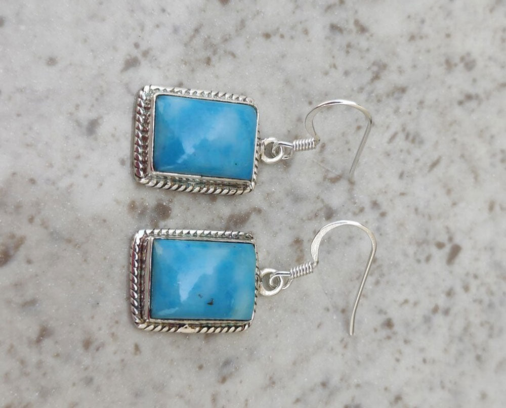 2025 Trendy Crafted By Hand Sterling Silver Pair Earring 8X10MM Rectangle Shaped Larimar Gemstone Bezel Setting For Anniversary Gift Women or Men Jewelry For Her