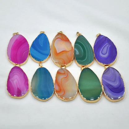 20To25MM Approx Sardonyx Pendant Multi Color Blue Pink Gemstone Pendant 925 Sterling Silver Gold Electroplated Set  Anniversary Gift's Women and girl Jewelry For Her