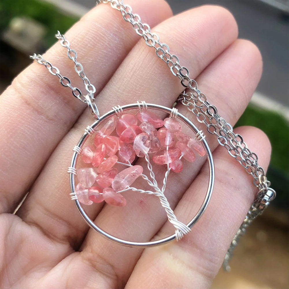 3To5mm Amethyst Gemstone Tree Of Pendant With Chain Necklace Wire Wrapped Set 925 Sterling Silver Silver Anniversary Gift's Women or Men Jewelry For Her