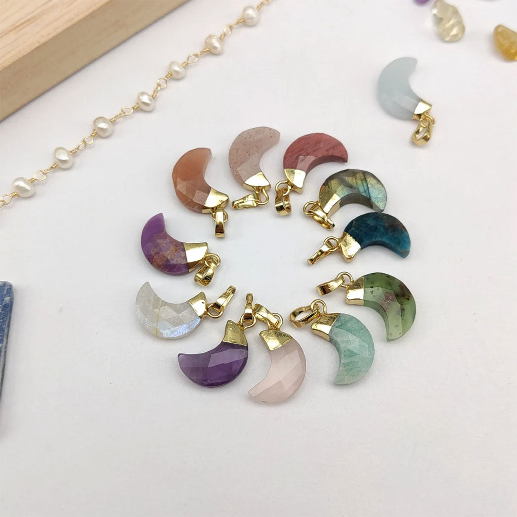 Trendy 2025 Half Moon Shape 8mm Crafted By Hand 925 Sterling Silver Pendant Jewelry Multi Color Gemstone Pendant Bezel Setting For Anniversary Gift's Women or Men Jewelry For Her