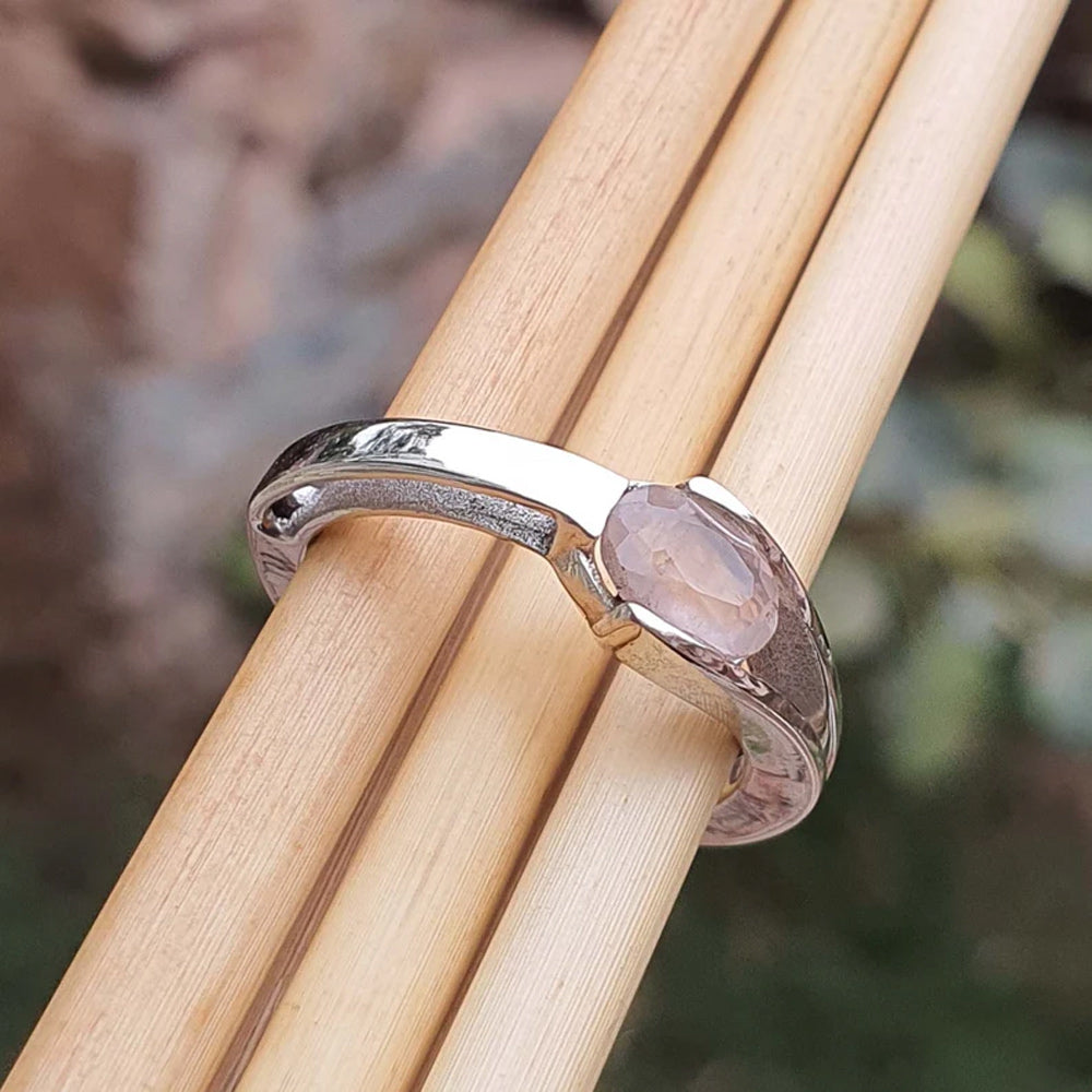 Trendy 925 Sterling Silver Gold Plated Gems Rings 8To10MM Handmade Rose Quartz Stone Oval Shape Bezel Set Ring For Her Jewelry