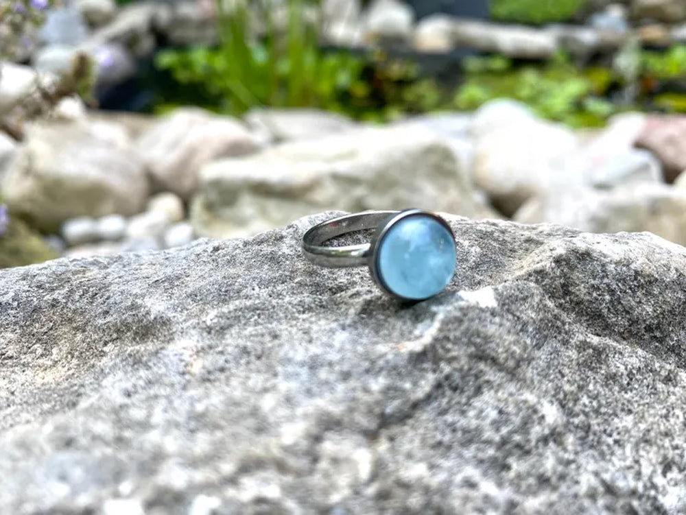 Rainbow Moonstone Gems Round 10MM Handmade Sterling Silver Gold Ox side Ring Bezel Set  For Anniversary Gift Women or Men Jewelry For Her