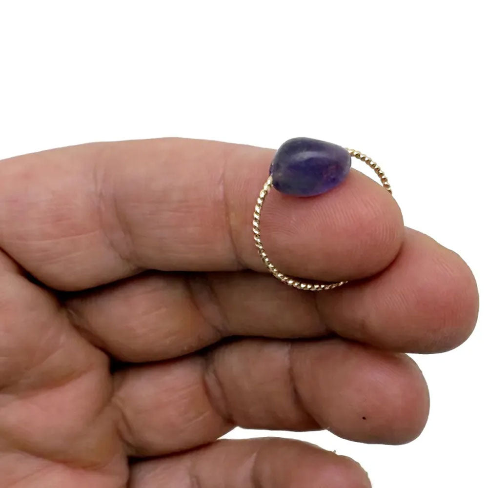 Gold Twist Band Rings with Raw Natural Gemstones