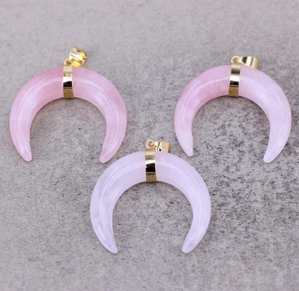 OX-Horn Pendant Natural Crescent Moon Pendants 12mm Natural Multi Color Gemstone 925 Sterling Silver Bezel Set Anniversary Gift's Women or Men Jewelry For Her