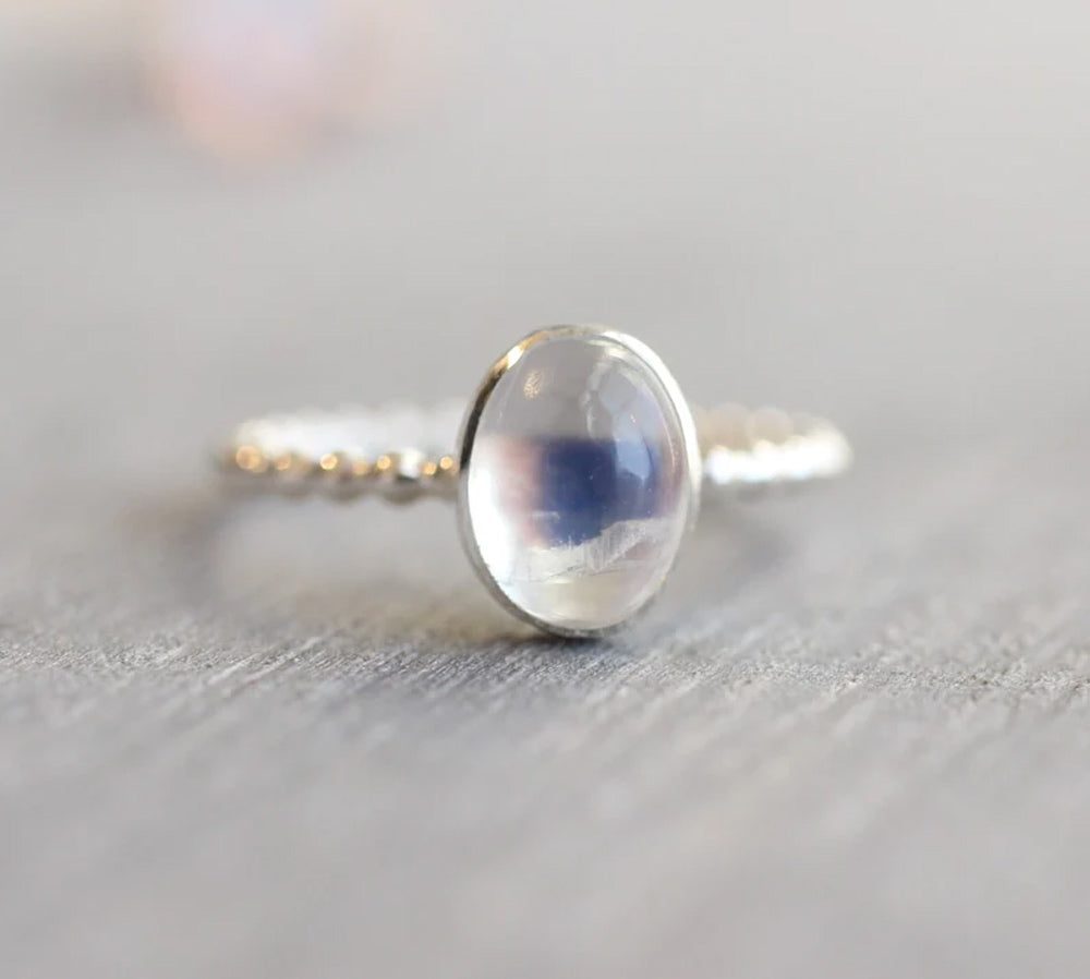 Rainbow Moonstone Gems Oval Shape Rings 8To10MM Approx Handmade Sterling Silver Ring Bezel Set  For Anniversary Gift Women or Men Jewelry For Her