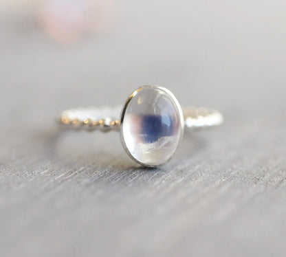 Rainbow Moonstone Gems Oval Shape Rings 8To10MM Approx Handmade Sterling Silver Ring Bezel Set  For Anniversary Gift Women or Men Jewelry For Her