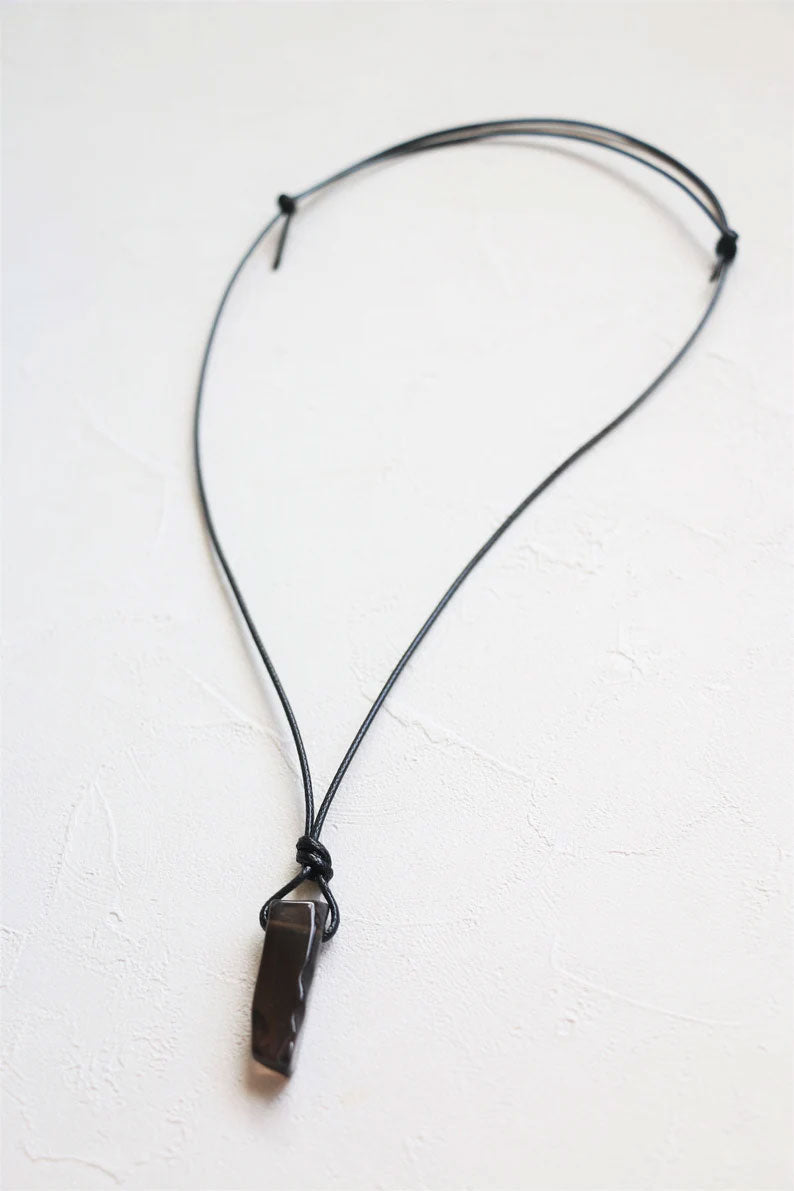 Raw Gemstone Slab Pendant on Adjustable Brown Cord