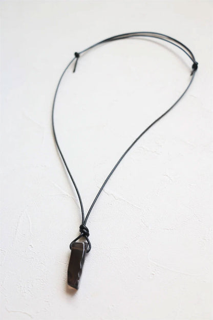 Raw Gemstone Slab Pendant on Adjustable Brown Cord