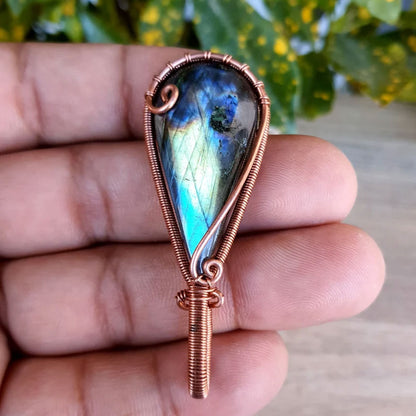 Handmade Brass Wire Wrapped Labradorite Pendant Pear Shape 25MM Labradorite Stone Pendant For Anniversary Gift for Wife Jewelry